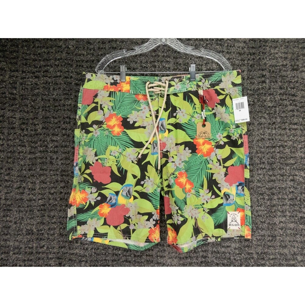 3rd & Army Boardshorts Mens 38 (Tag 36) Green Tropical Floral Print Cotton NWT